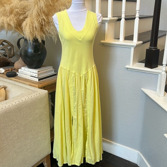 Luna Luz Yellow Tank Maxi Slit Criss Cross Back Dress Size Large - Picture 1 of 7